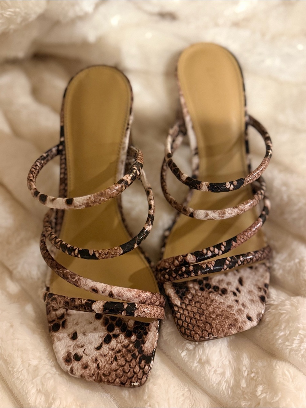 Express Snake-Print Strappy Slide Sandals in Brown and Black